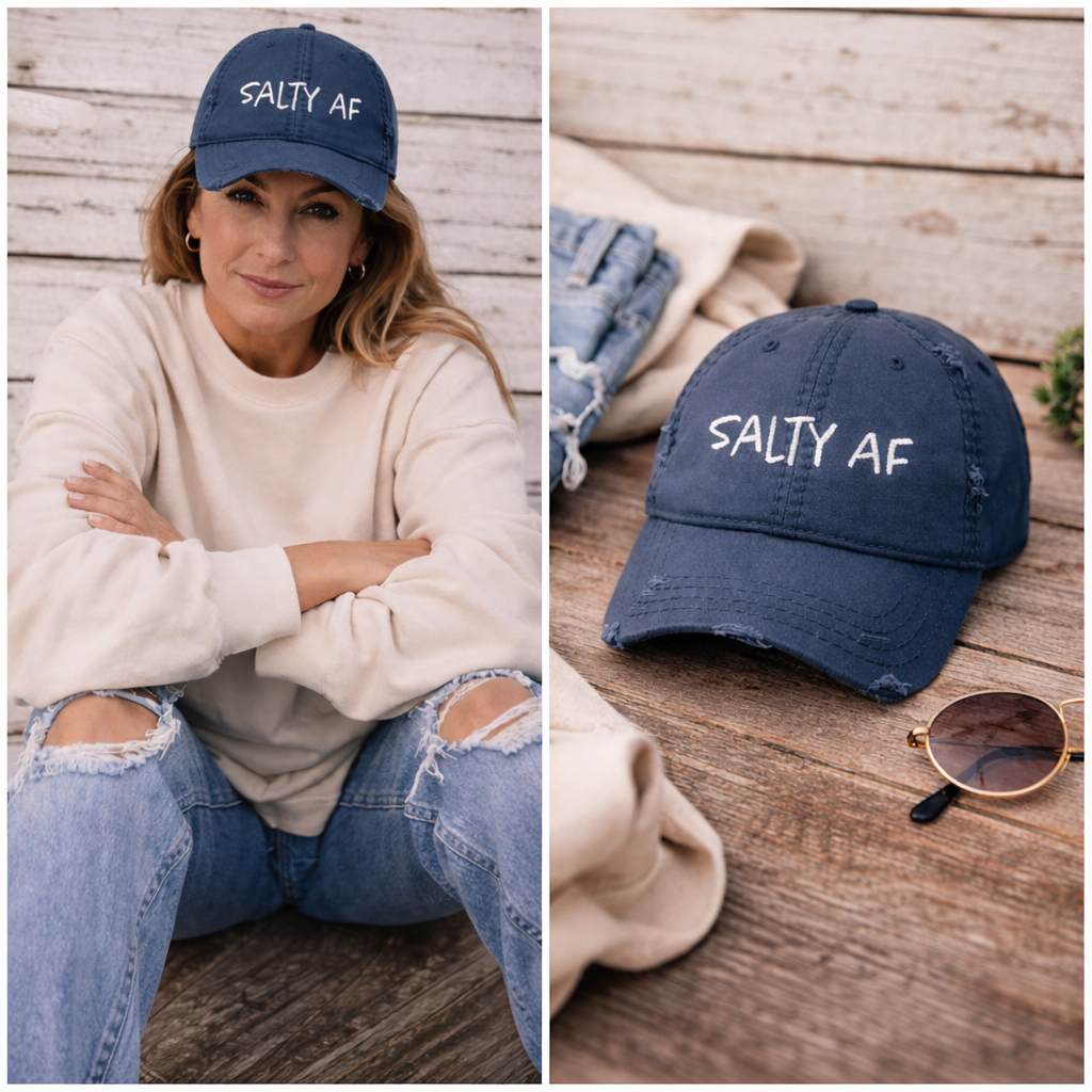 Salty AF Distressed Dad Hat — Embroidered Vintage Baseball Cap