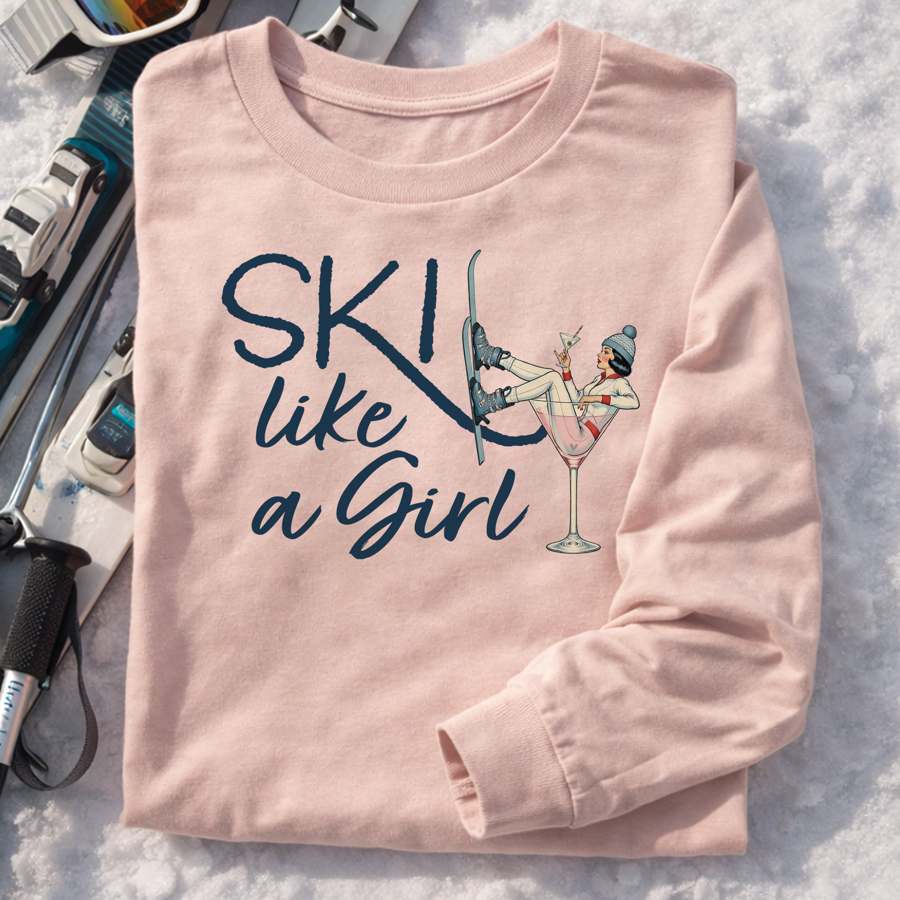 Ski Like a Girl Long Sleeve Tee – Retro Apres Ski Shirt | Soft Cotton Crewneck