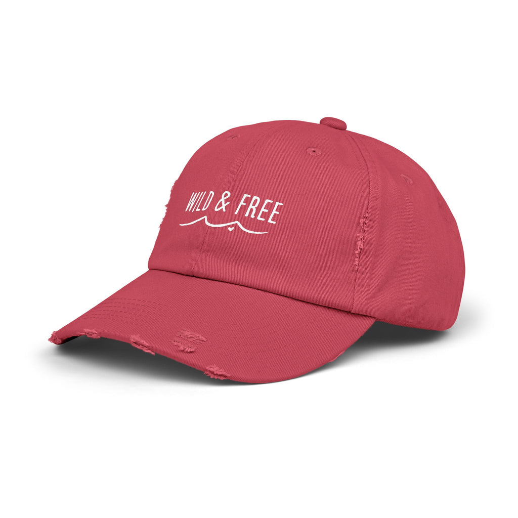 Distressed Dad Hat – Coastal Style Cap With Wild & Free Embroidered