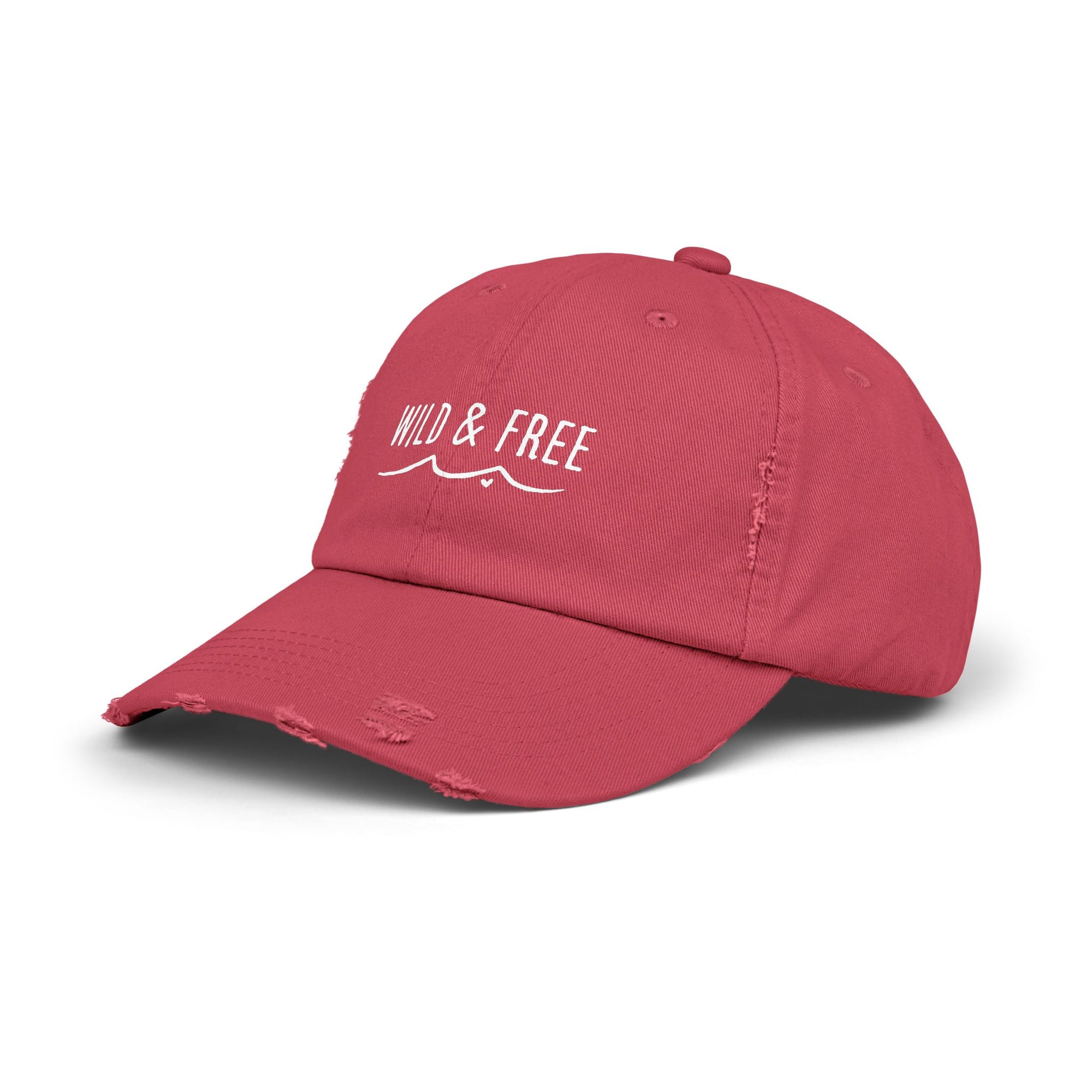 Distressed Dad Hat – Coastal Style Cap With Wild & Free Embroidered