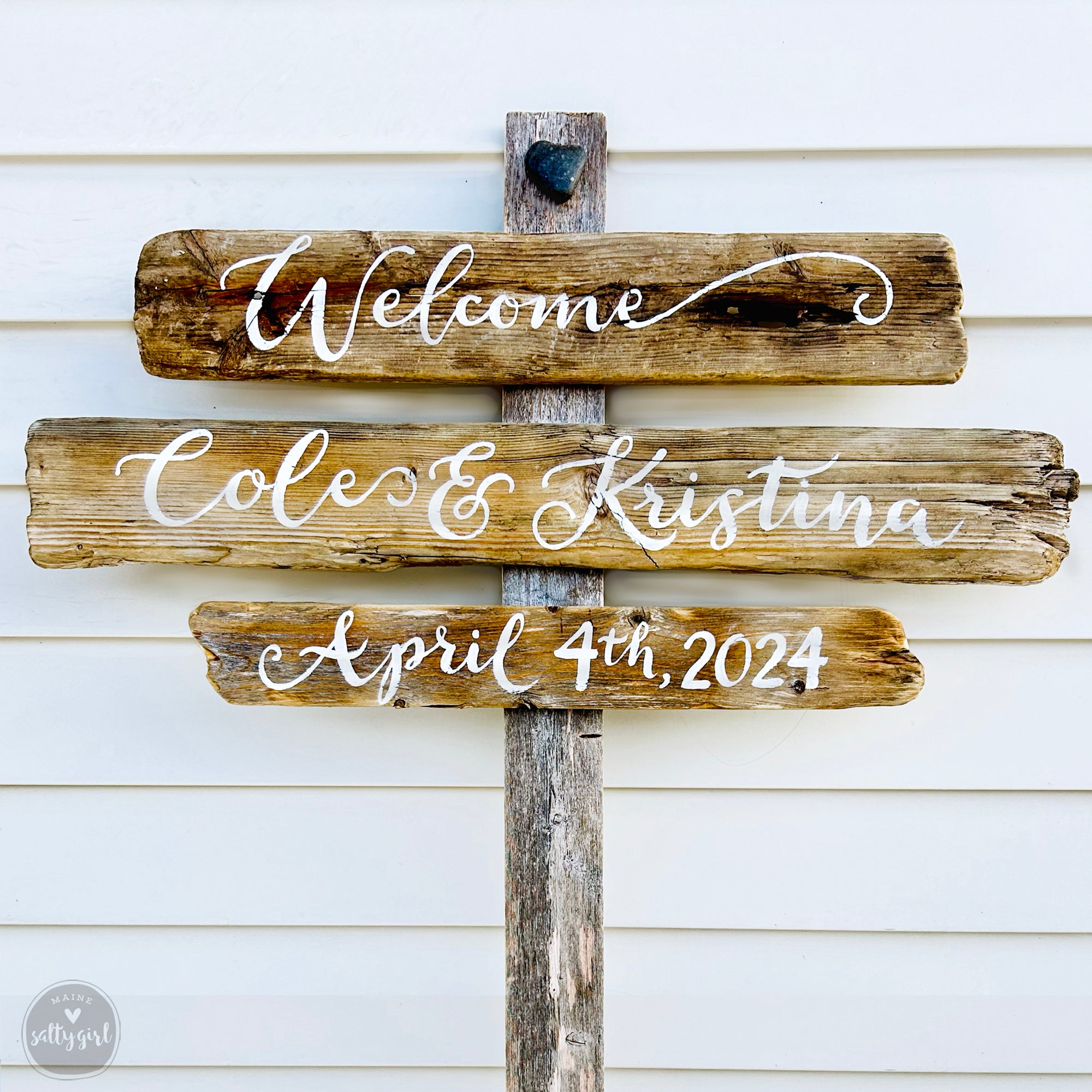 Personalized Coastal Wedding Signs | Custom Driftwood Signs on Post