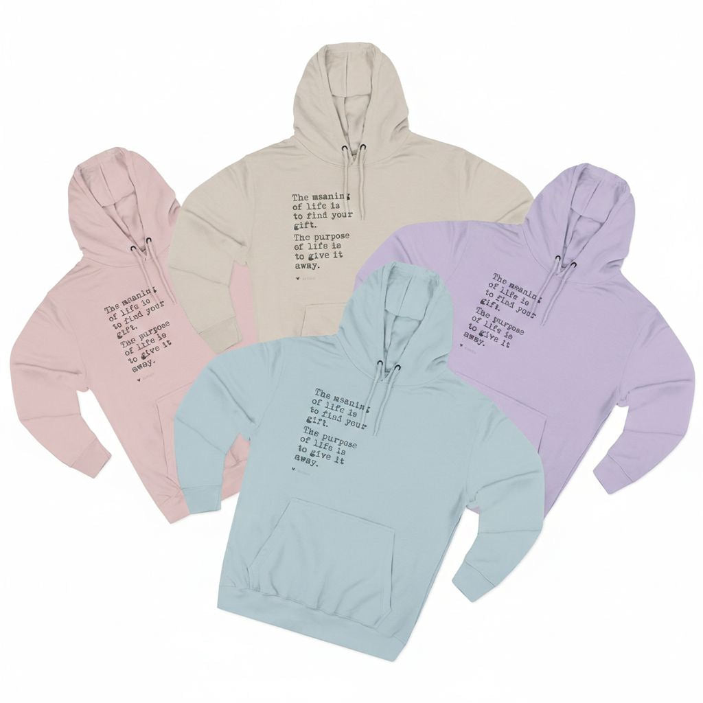 Four Maine Salty Girl hooded sweatshirts with text printed on them.