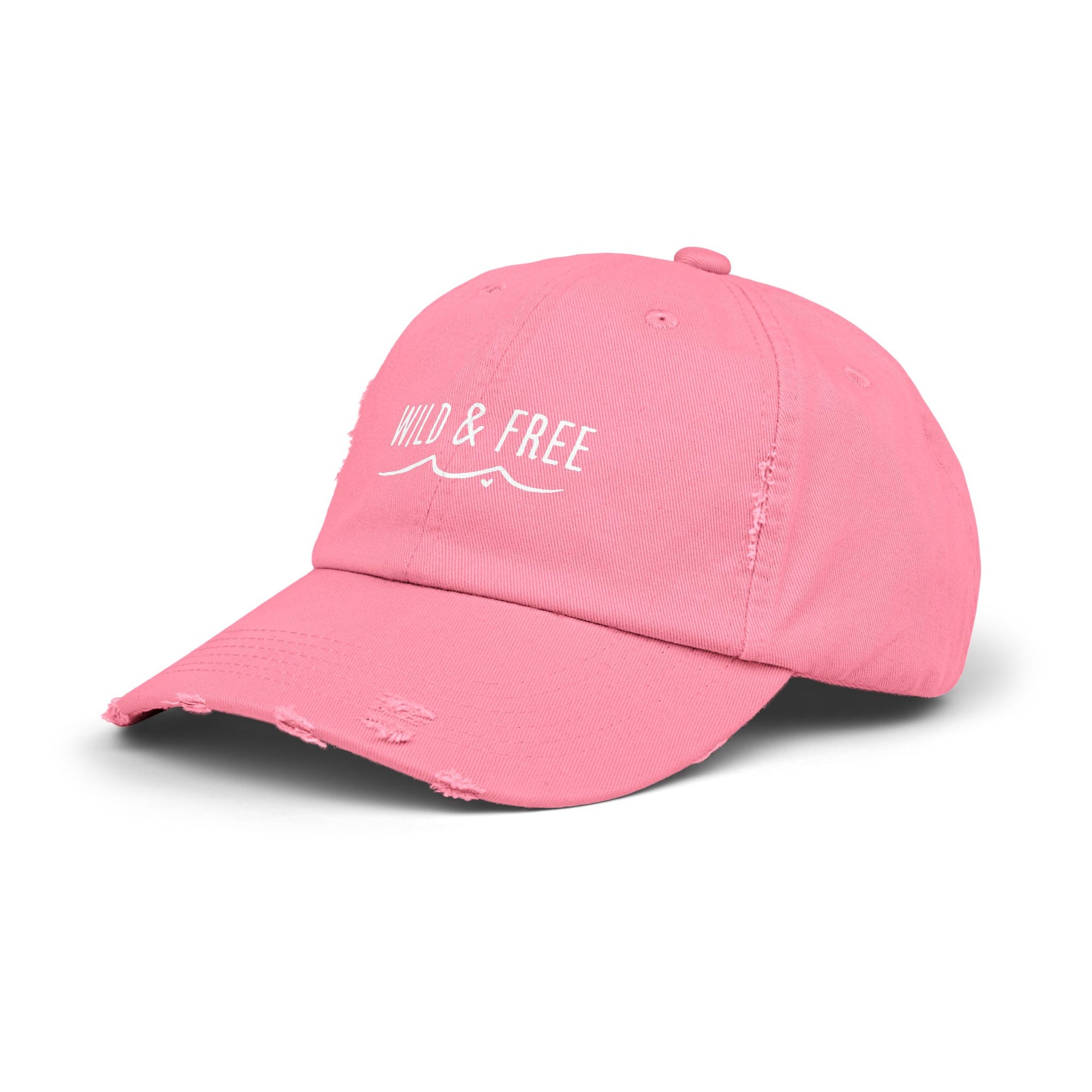 Distressed Dad Hat – Coastal Style Cap With Wild & Free Embroidered