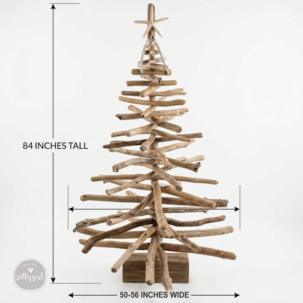 A tall, slender tree made from wooden sticks or branches, with a star at the top. The tree is approximately 84 inches tall and 50-56 inches wide.