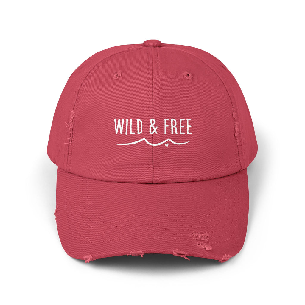 Distressed Dad Hat – Coastal Style Cap With Wild & Free Embroidered