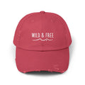 Distressed Dad Hat – Coastal Style Cap With Wild & Free Embroidered
