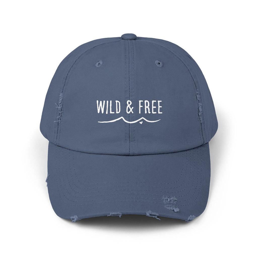 Distressed Dad Hat – Coastal Style Cap With Wild & Free Embroidered