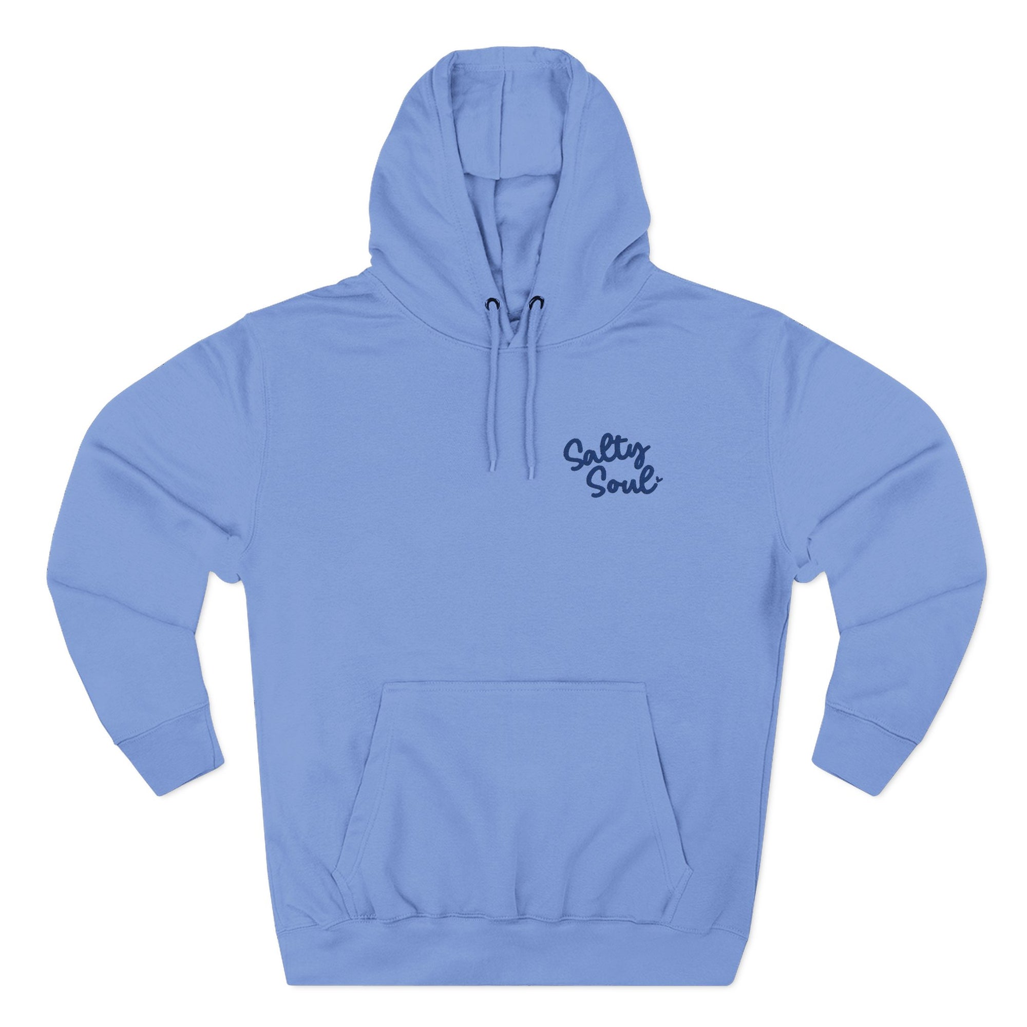 A light blue hoodie with the text "Cats Soul" printed on the front.