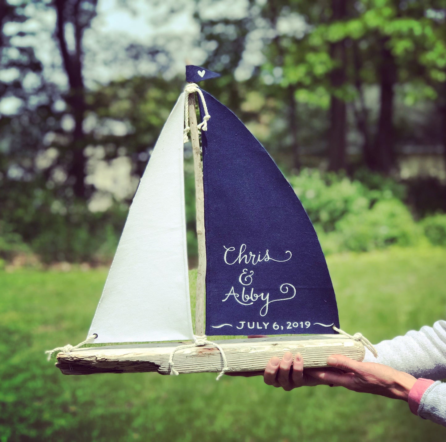 Nautical Centerpiece - 22" Driftwood Table Sailboat