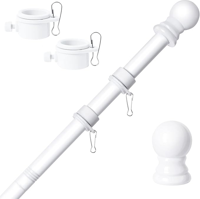 a white pole with a ball-shaped finial attached to it.