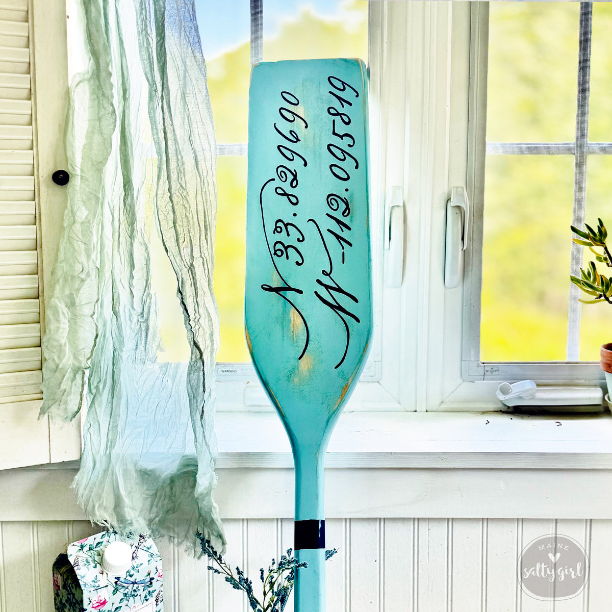 Custom Hand-Painted Canoe Paddle with Coordinates 5 FT