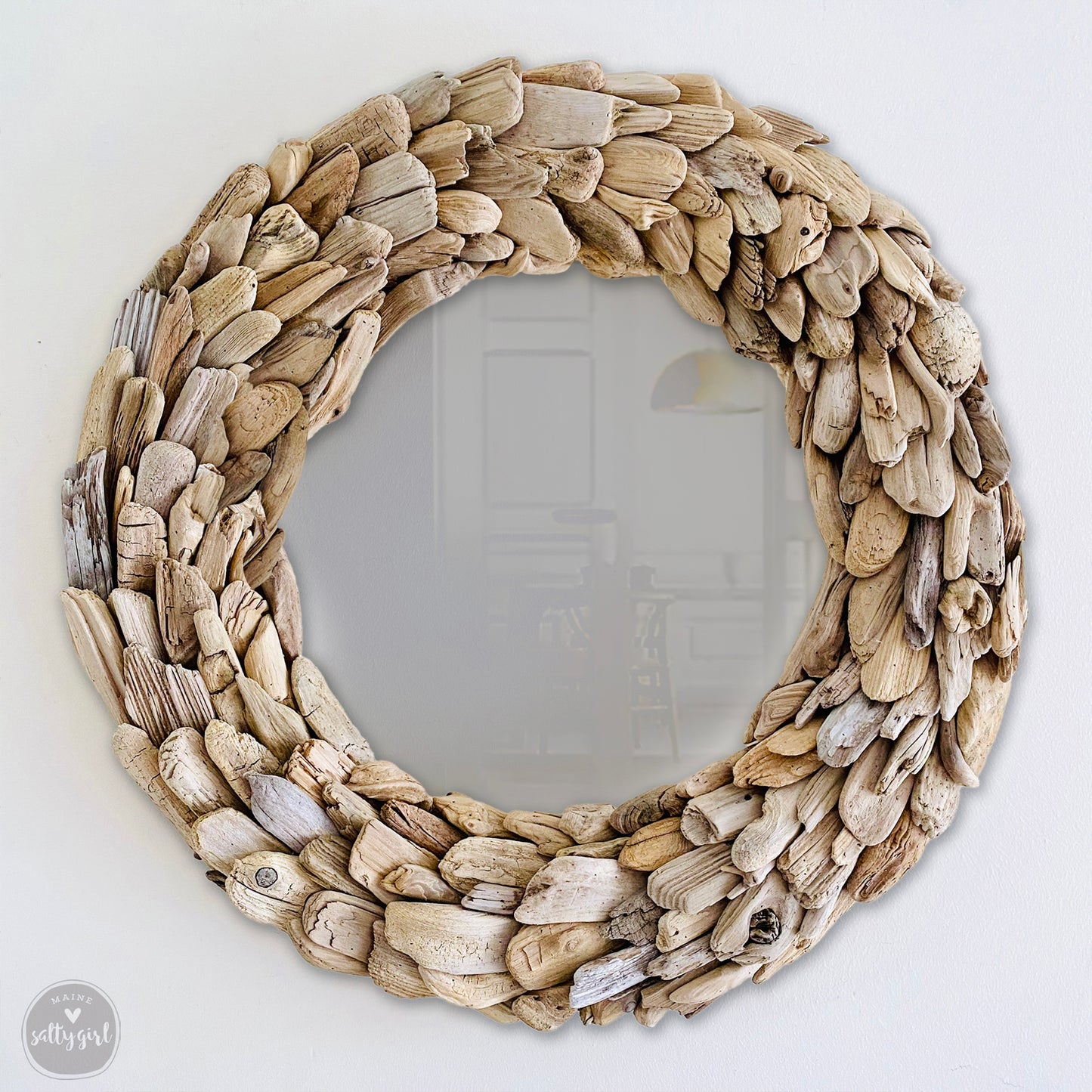 Natural Round Driftwood Frame Wall Mirror - 42"