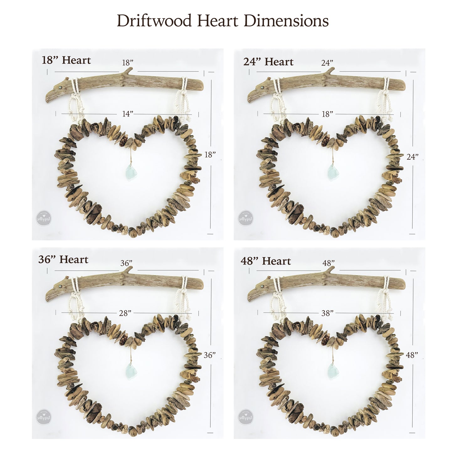 Driftwood Heart Wall Hanging - 4 Sizes 18-42"