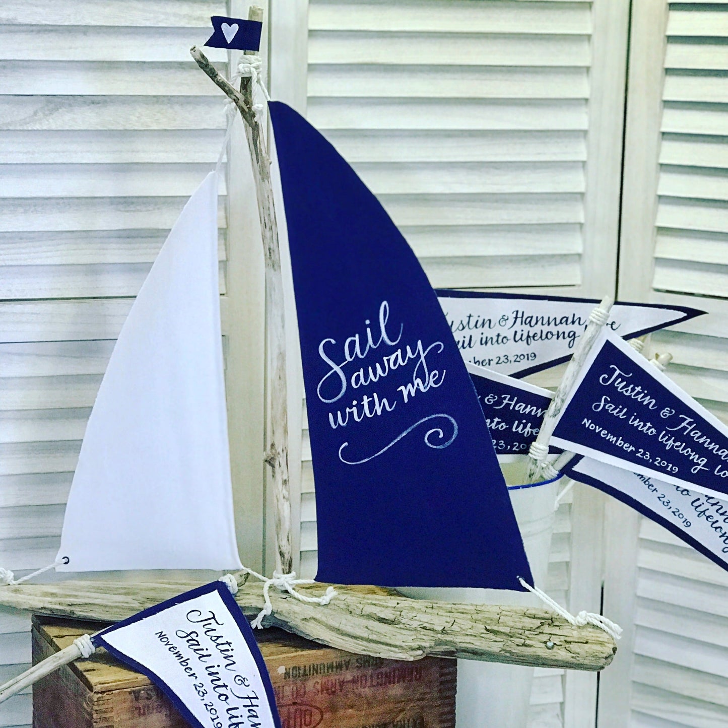 Nautical Centerpiece - 22" Driftwood Table Sailboat