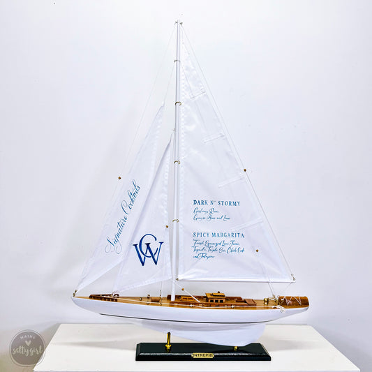 Hand-Lettered Model Sailboat Bar Menu – Custom Wedding Decor