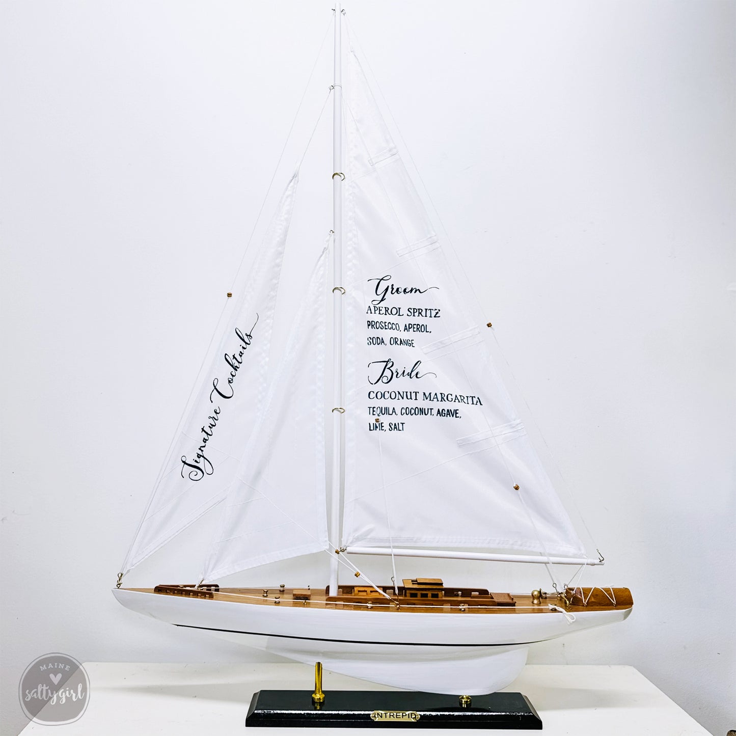 Hand-Lettered Model Sailboat Bar Menu – Custom Wedding Decor
