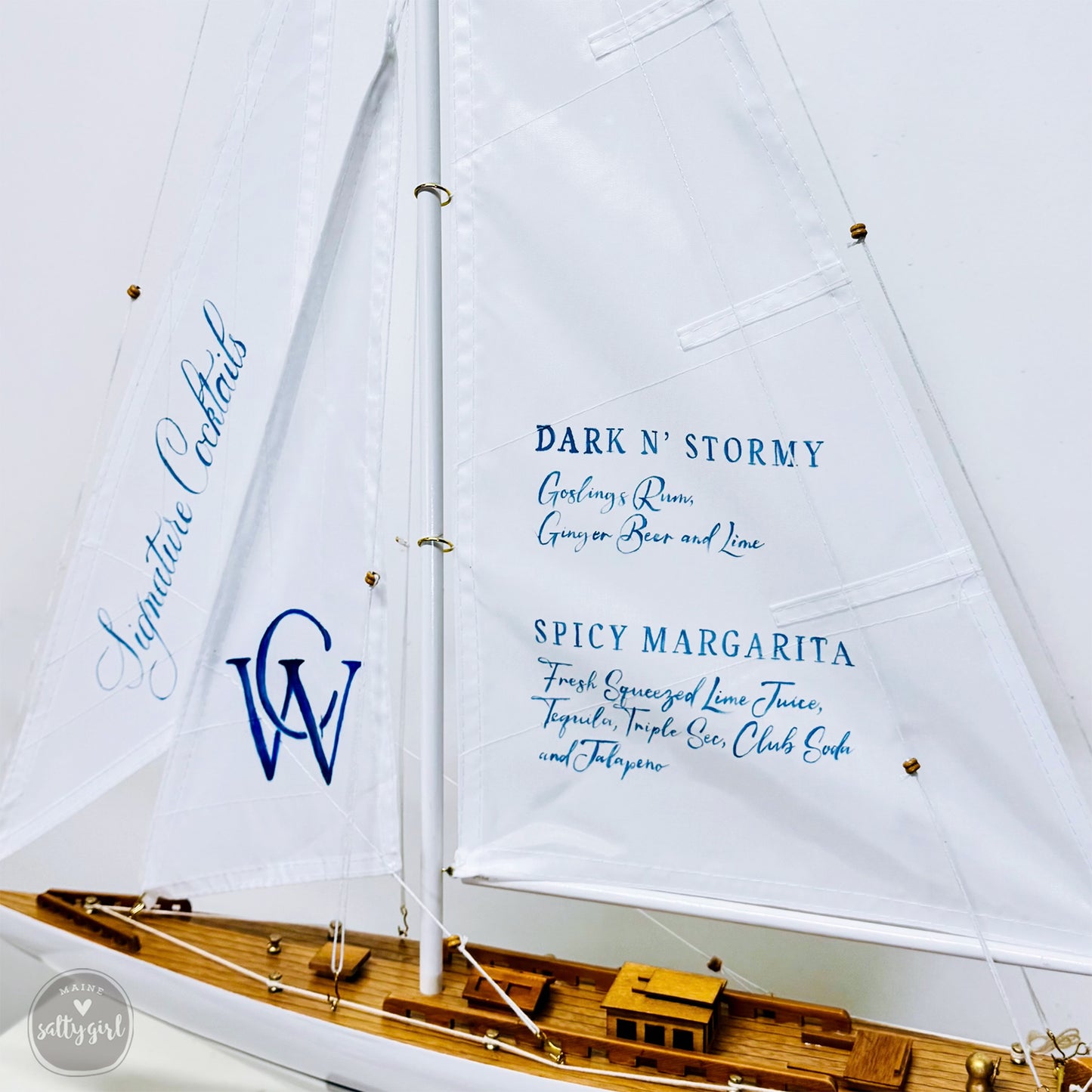 Hand-Lettered Model Sailboat Bar Menu – Custom Wedding Decor