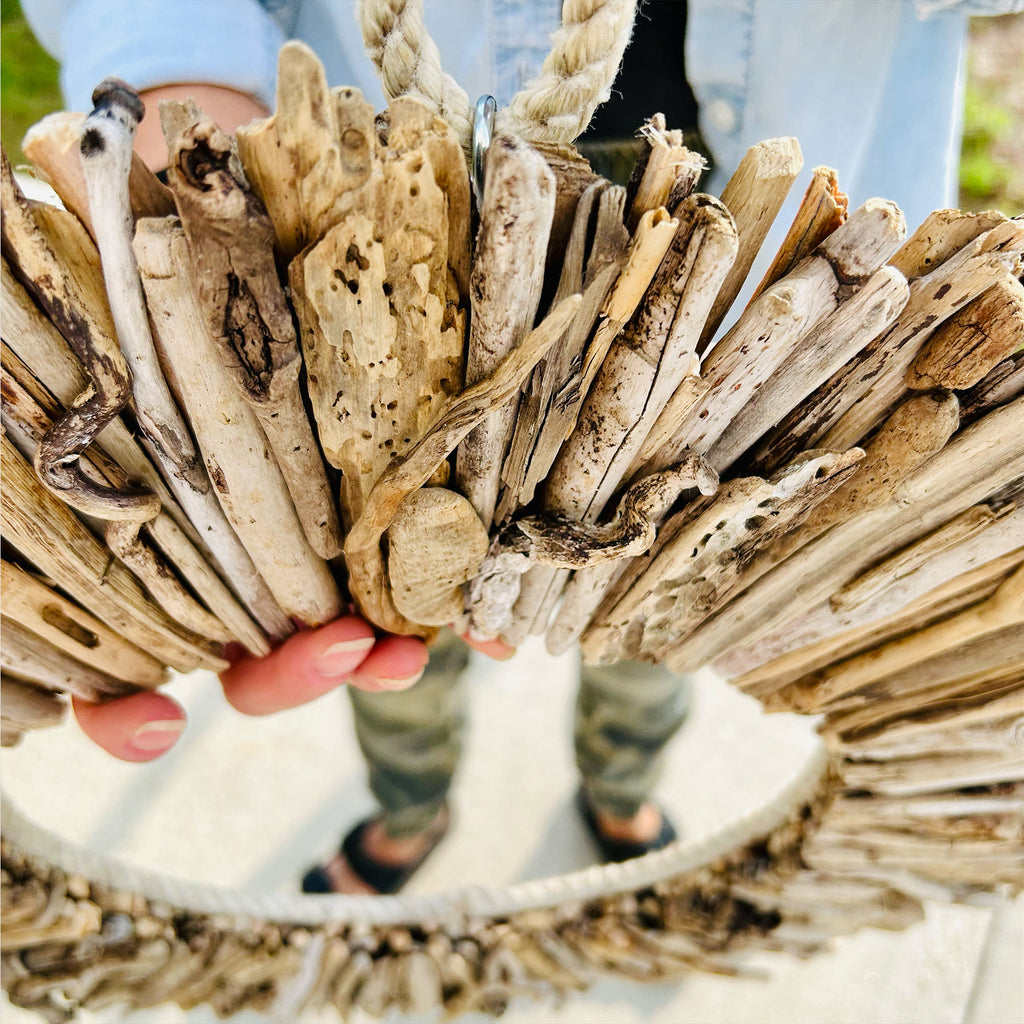 Close up of natural driftwood wreath