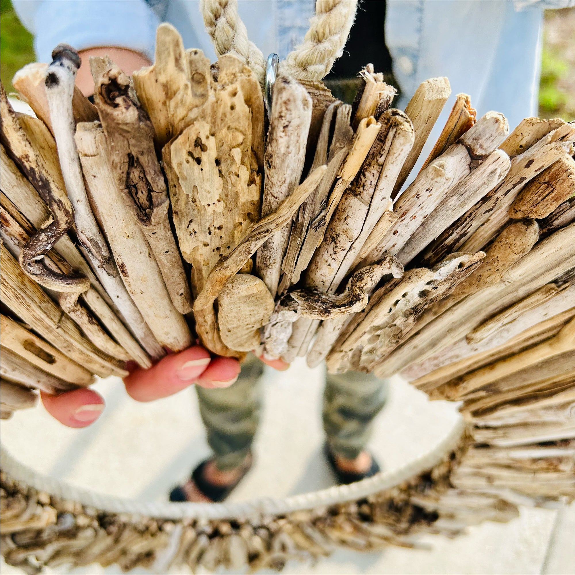 Close up of natural driftwood wreath