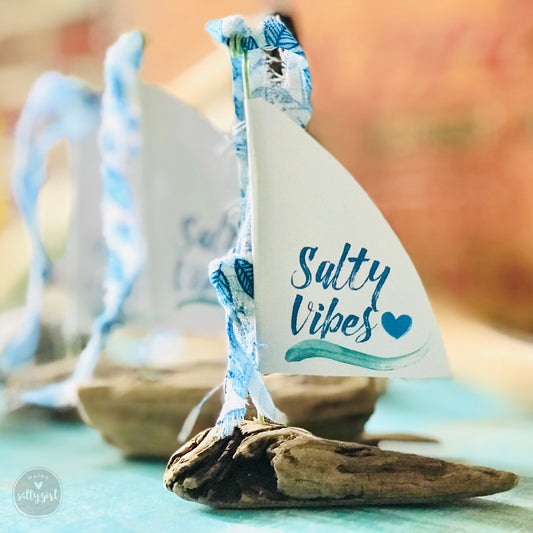 Custom Nautical Sailboat Favors 4"-6" - 6 Driftwood Sailboat Favors with Custom Sails