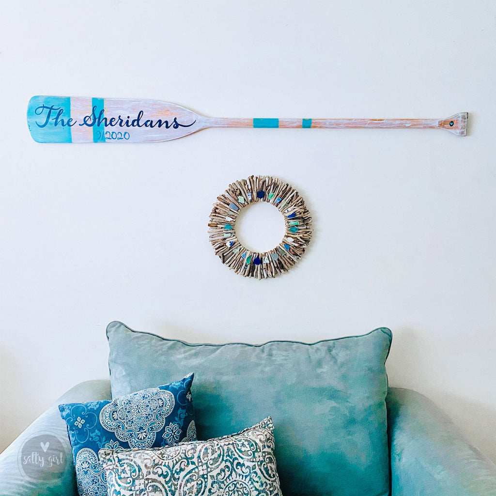 Antique Boat Oar with Custom Graphics - 6 FT Hand-Painted Boat Oar - Nautical Wall Art