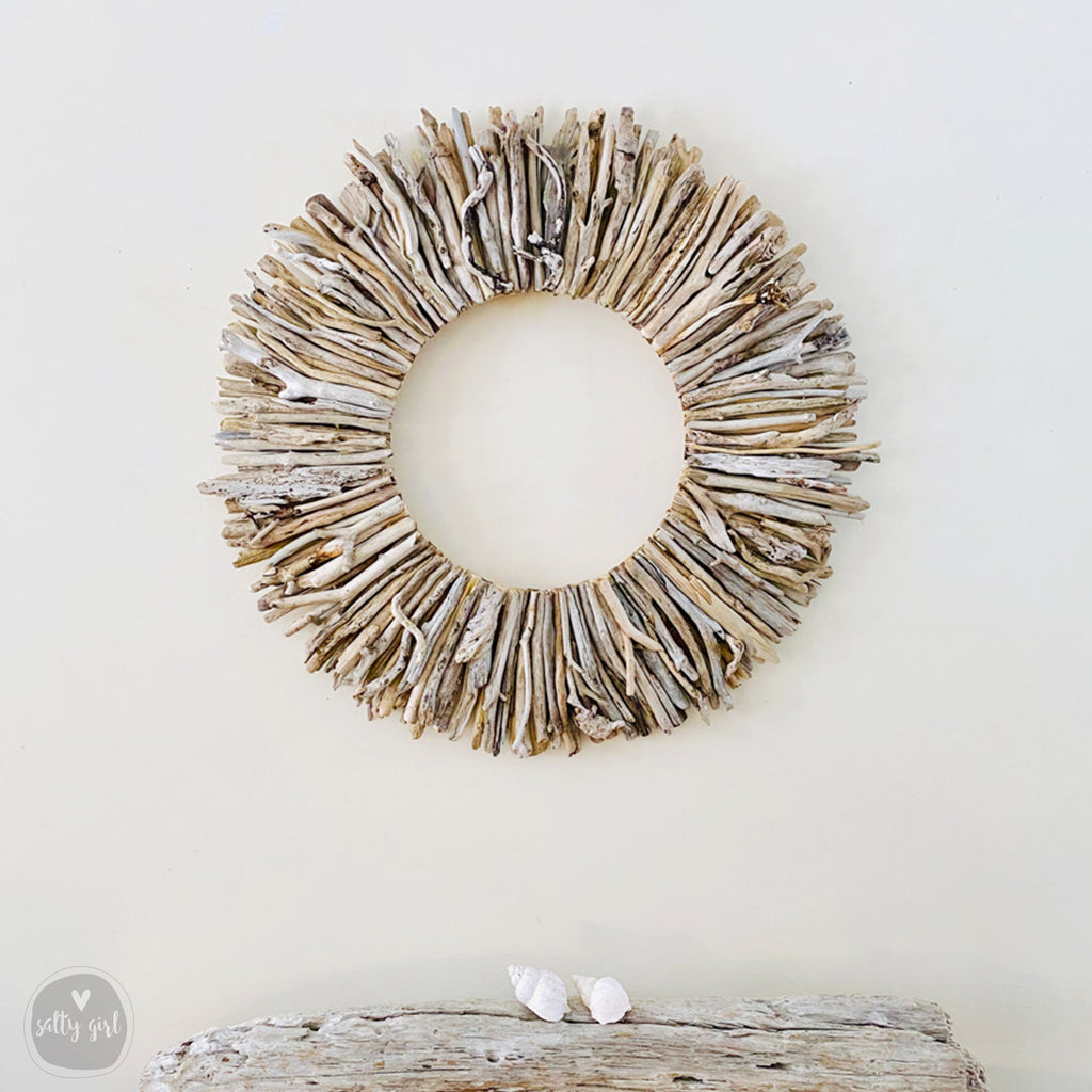 Driftwood Wreath Wall Decor with Natural Sun-Bleached Tones 30 - 42"