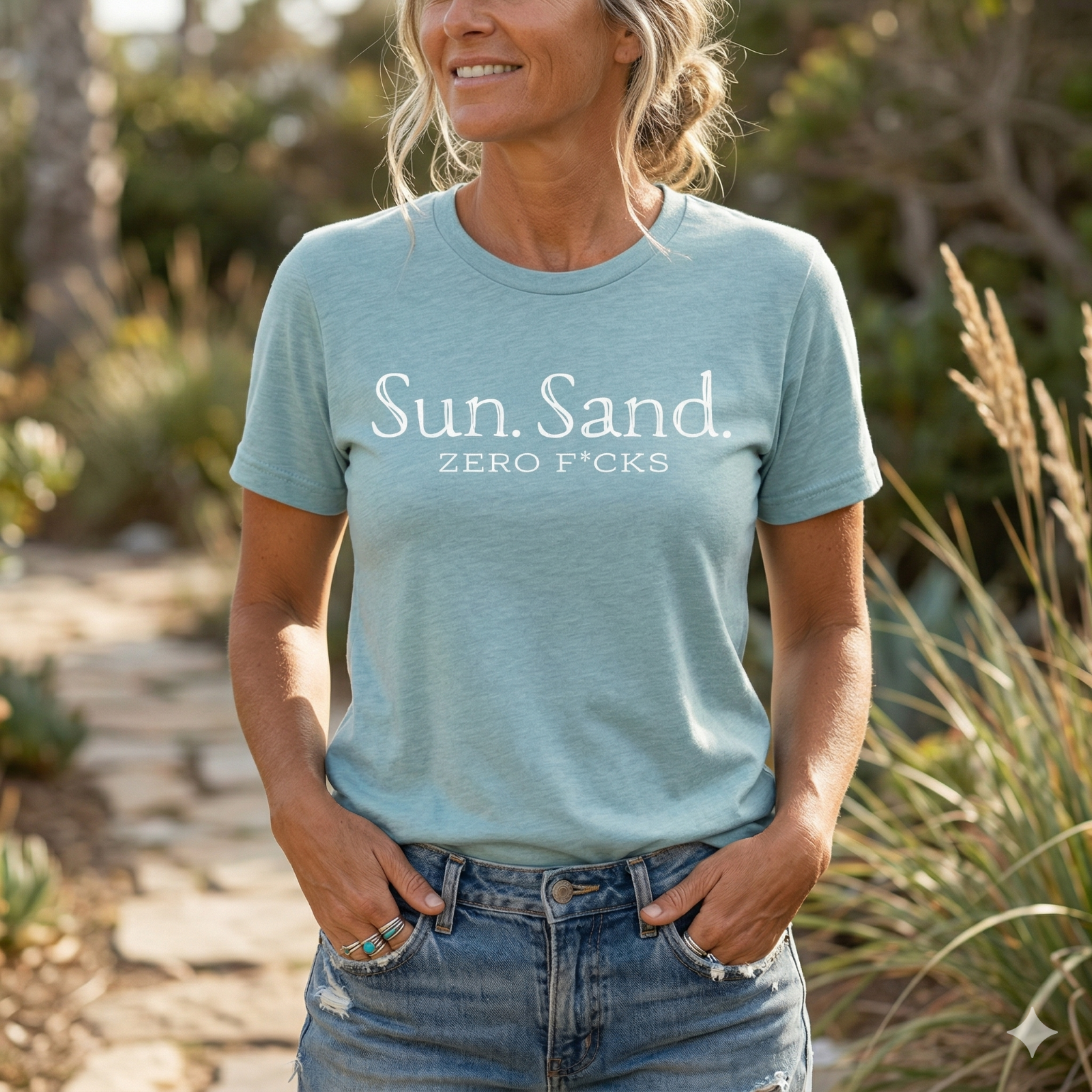 Sun Sand Zero F*cks Heather Blue Lagoon Tee