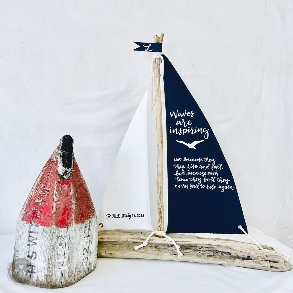 Personalized Sailboat Centerpiece - 18" Handcrafted Driftwood Sailboat for Wedding Table Decor