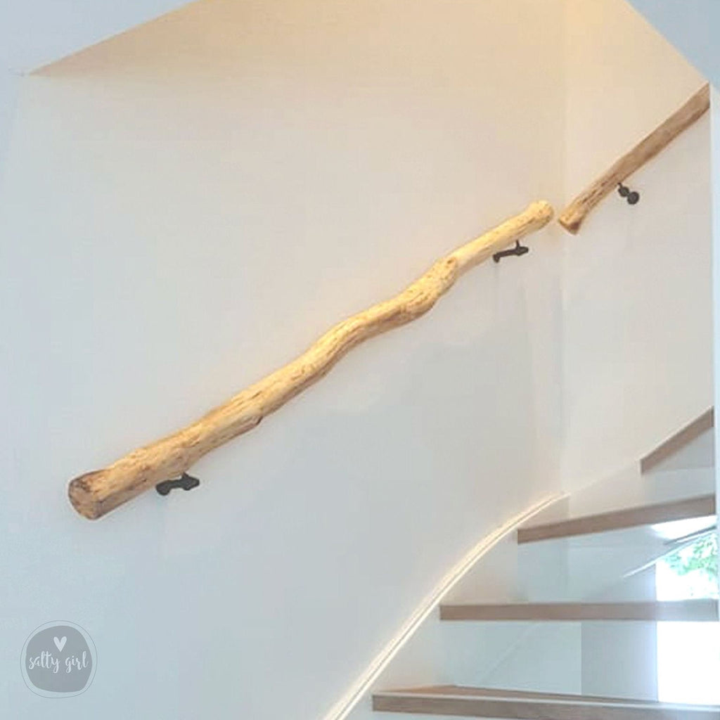 Driftwood Handrail Stair Rails going up hallway stairs - Maine Salty Girl