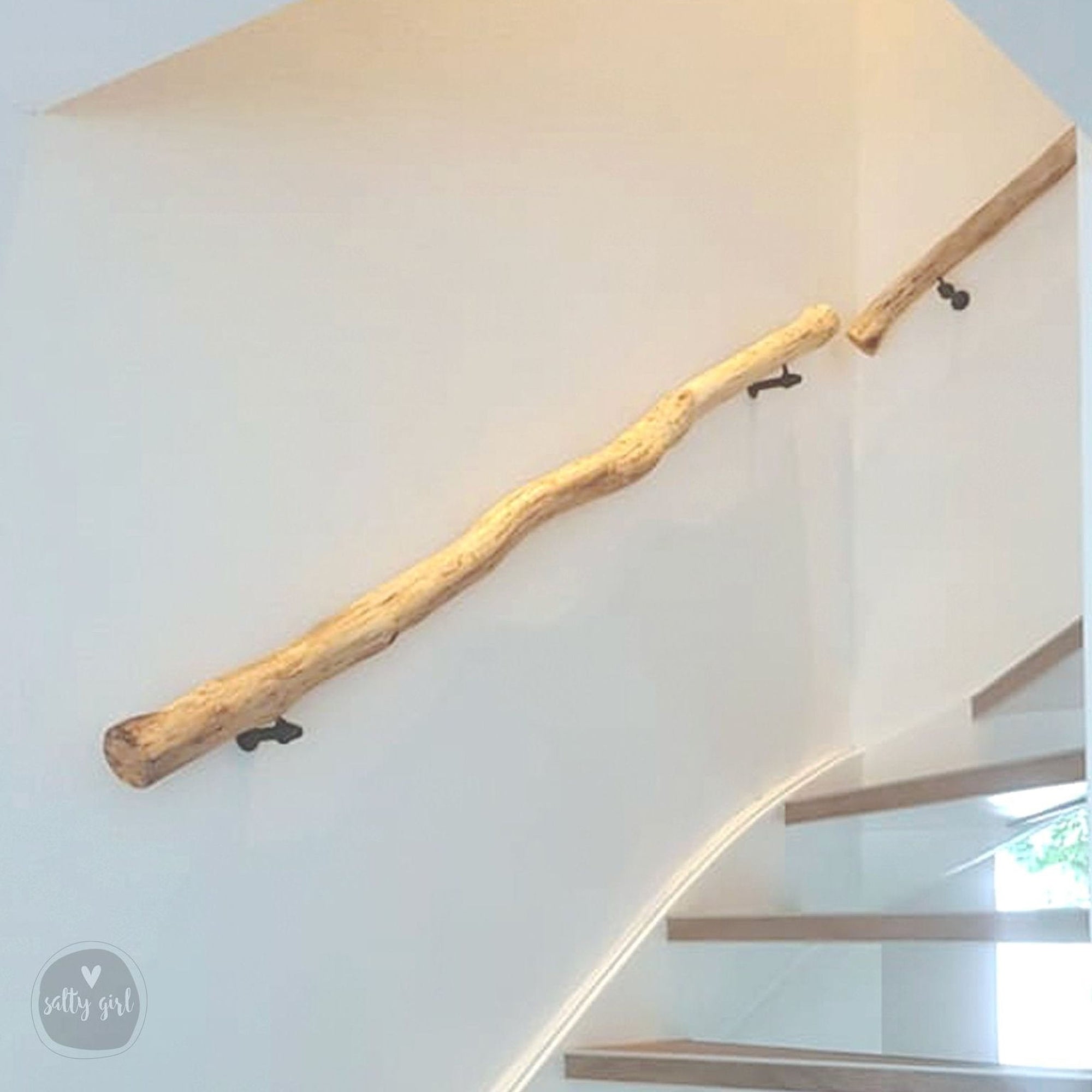 Driftwood Handrail Stair Rails going up hallway stairs - Maine Salty Girl