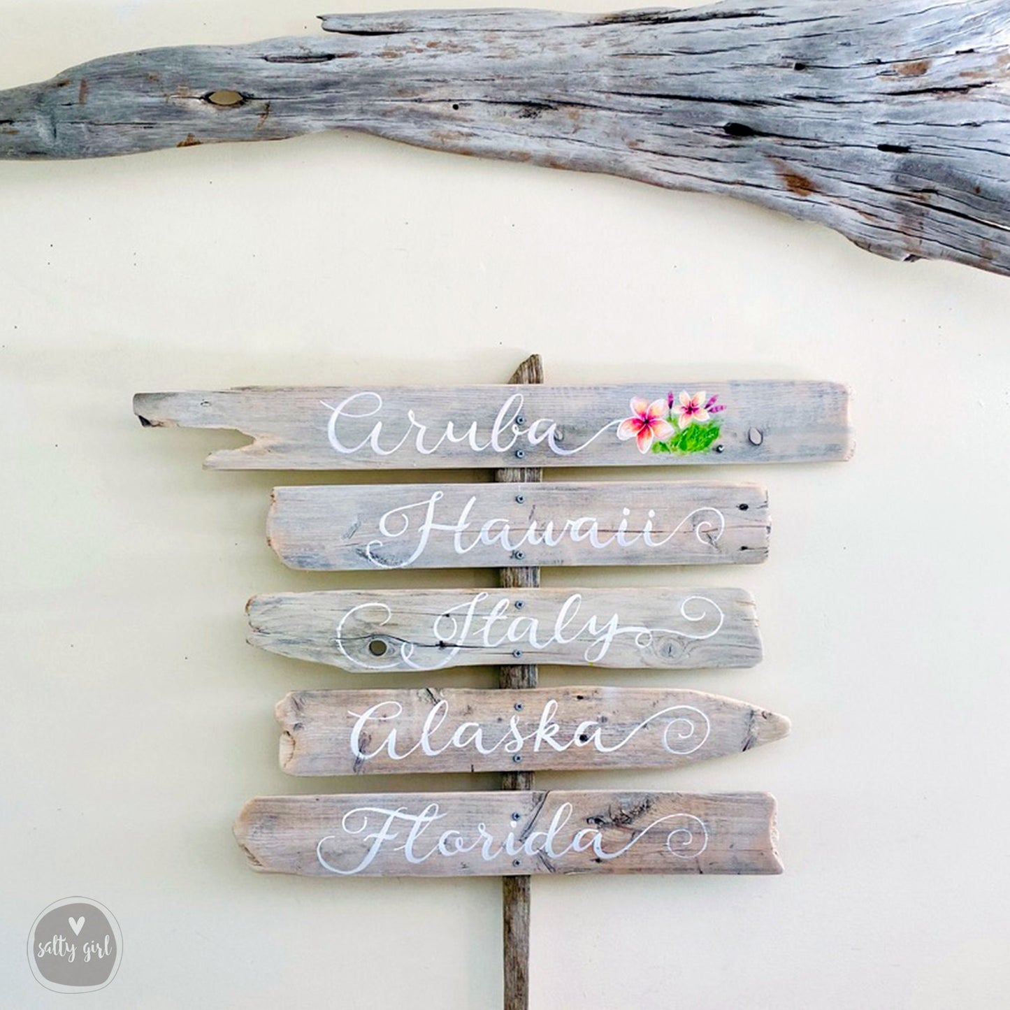 Custom Stacked Directional Sign with Post – Personalized Driftwood Wedding, Beach, Party, or Family Sign