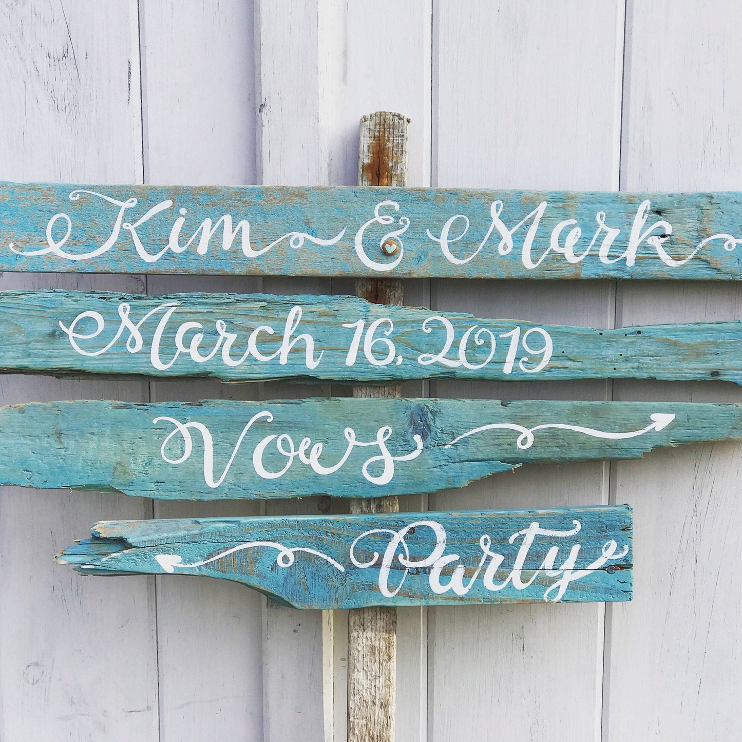 Custom Stacked Directional Sign with Post – Personalized Driftwood Wedding, Beach, Party, or Family Sign