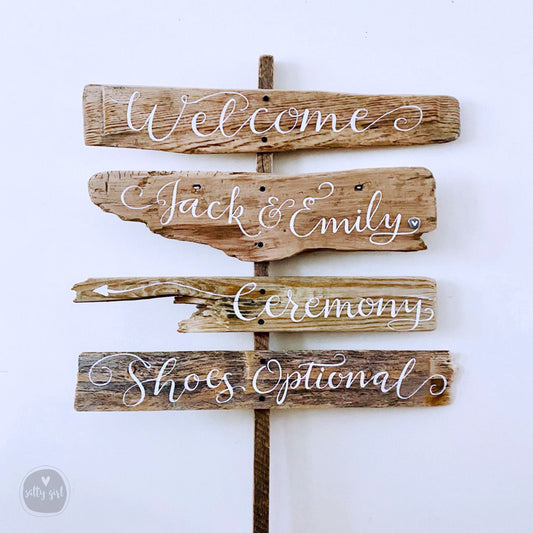 Custom Stacked Directional Sign with Post – Personalized Driftwood Wedding, Beach, Party, or Family Sign