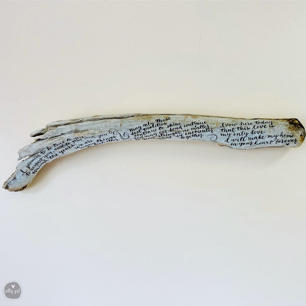 Wedding Vows Keepsake - Hand-Lettered Driftwood Wedding Vows