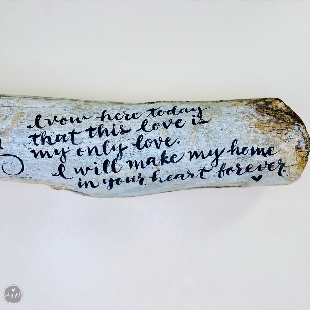 Wedding Vows Keepsake - Hand-Lettered Driftwood Wedding Vows
