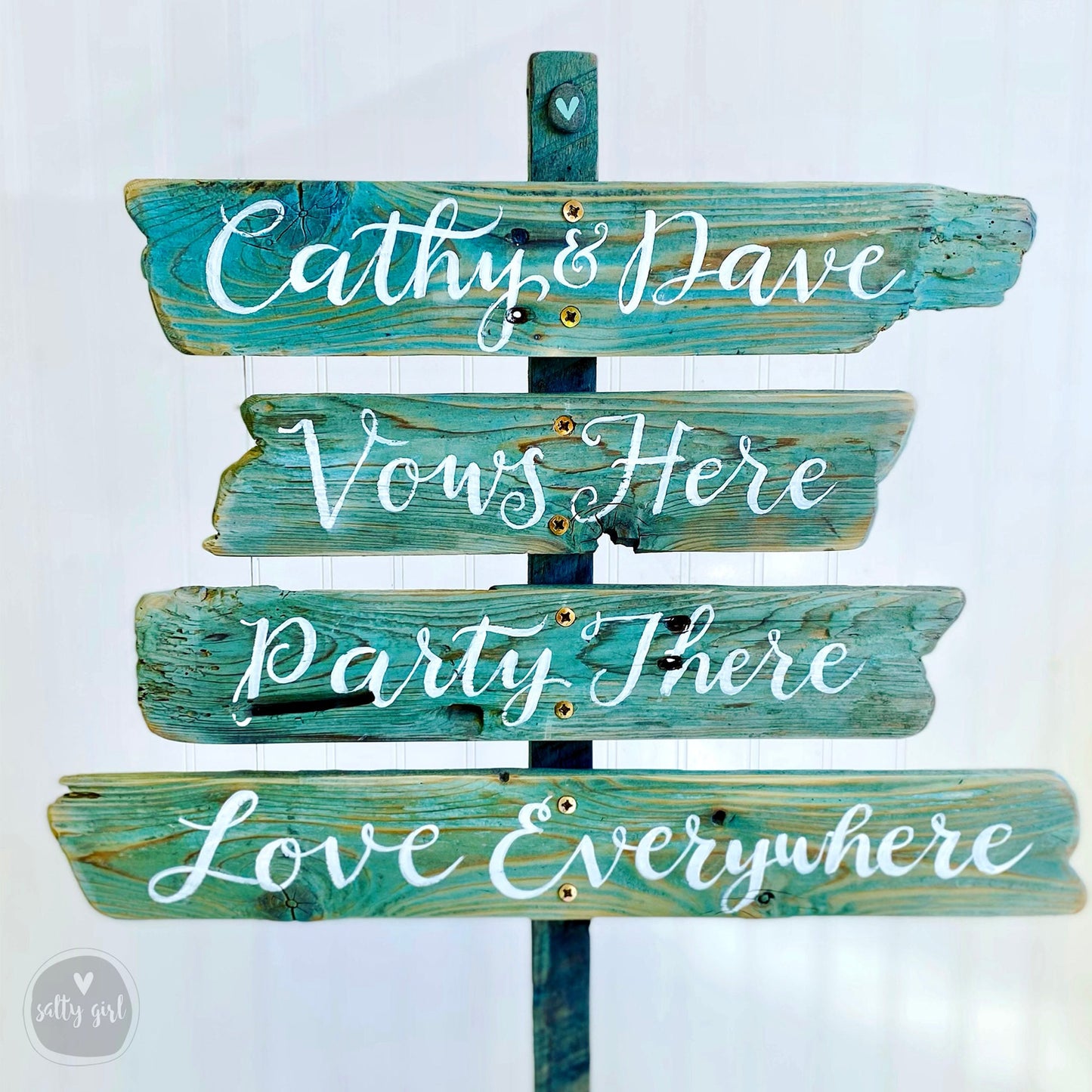 Custom Stacked Directional Sign with Post – Personalized Driftwood Wedding, Beach, Party, or Family Sign