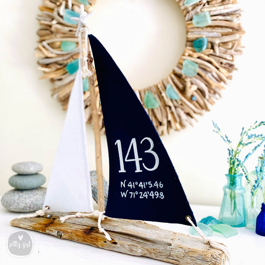 Custom Nautical Wedding Centerpieces - 14" Driftwood Sailboat Decor