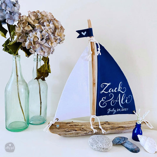 Custom Nautical Wedding Centerpieces - 14" Driftwood Sailboat Decor