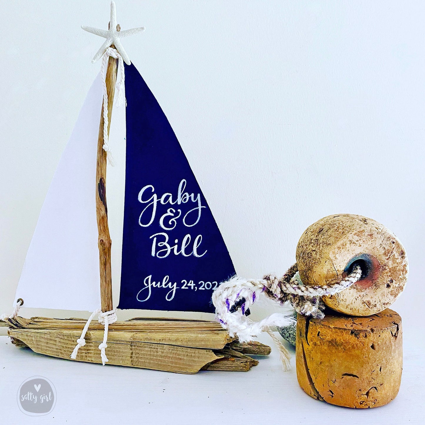 Custom Nautical Wedding Centerpieces - 14" Driftwood Sailboat Decor