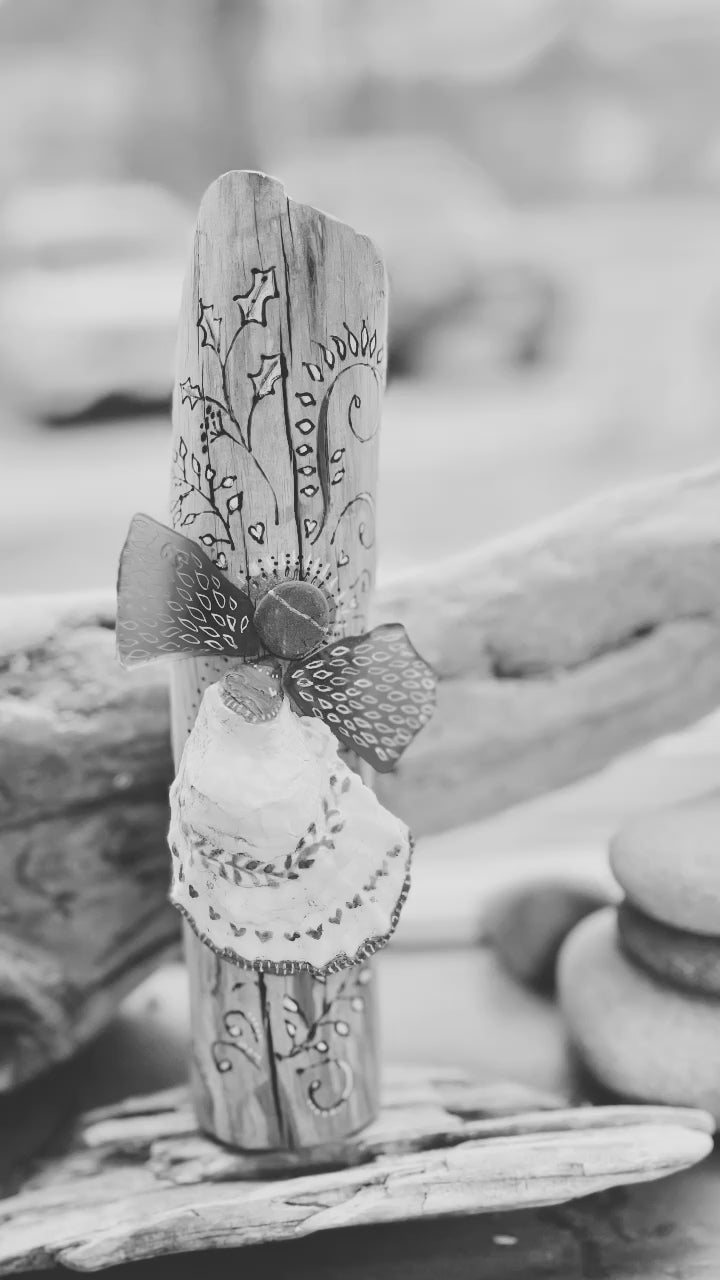 Driftwood Angel Sea Glass Christmas Tree Topper for Driftwood or Evergreen