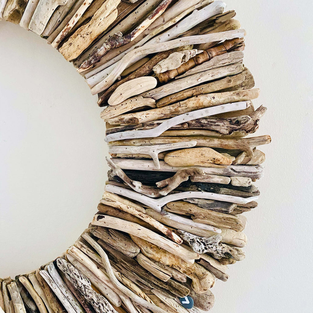 Driftwood Wreath | Handmade Coastal Home Decor - Natural Wall Decor, 24" Rustic Beach Accent