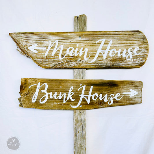 Personalized Stacked Driftwood Signs on Post