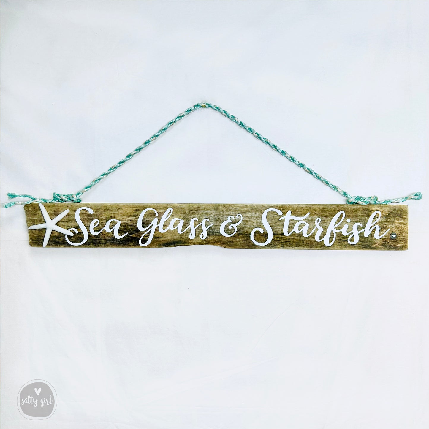 Custom Driftwood Sign with a Starfish and a Fishing Rope Hanger - Beach Inspired Hand Lettered Sign