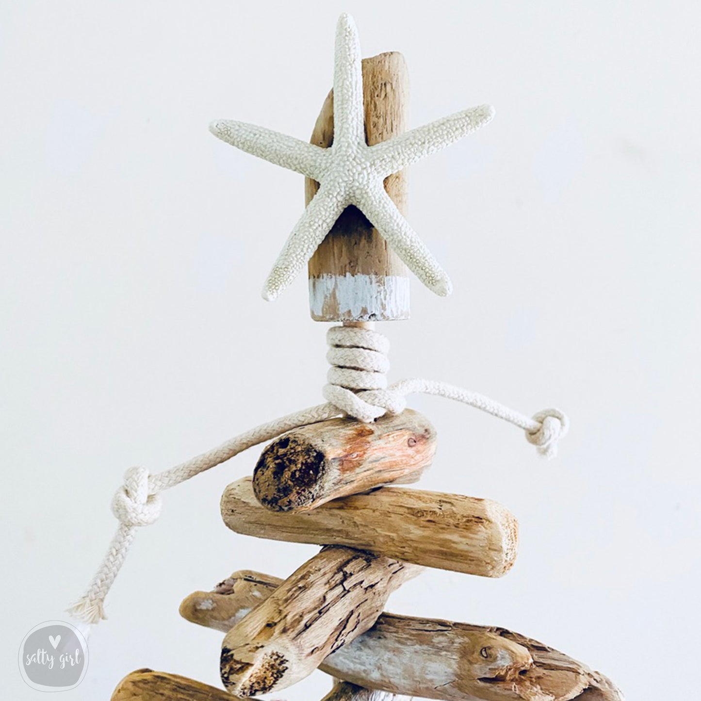 a starfish on top of driftwood on a white background