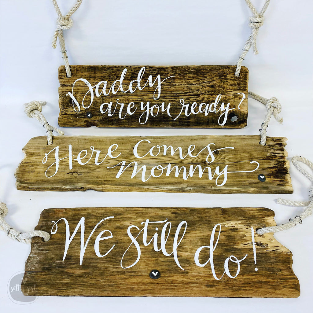 Driftwood "Here Comes the Bride" Sign -  Hand Painted Wedding Aisle Sign - Wooden Flower Girl Sign - Beachie Wedding Sign