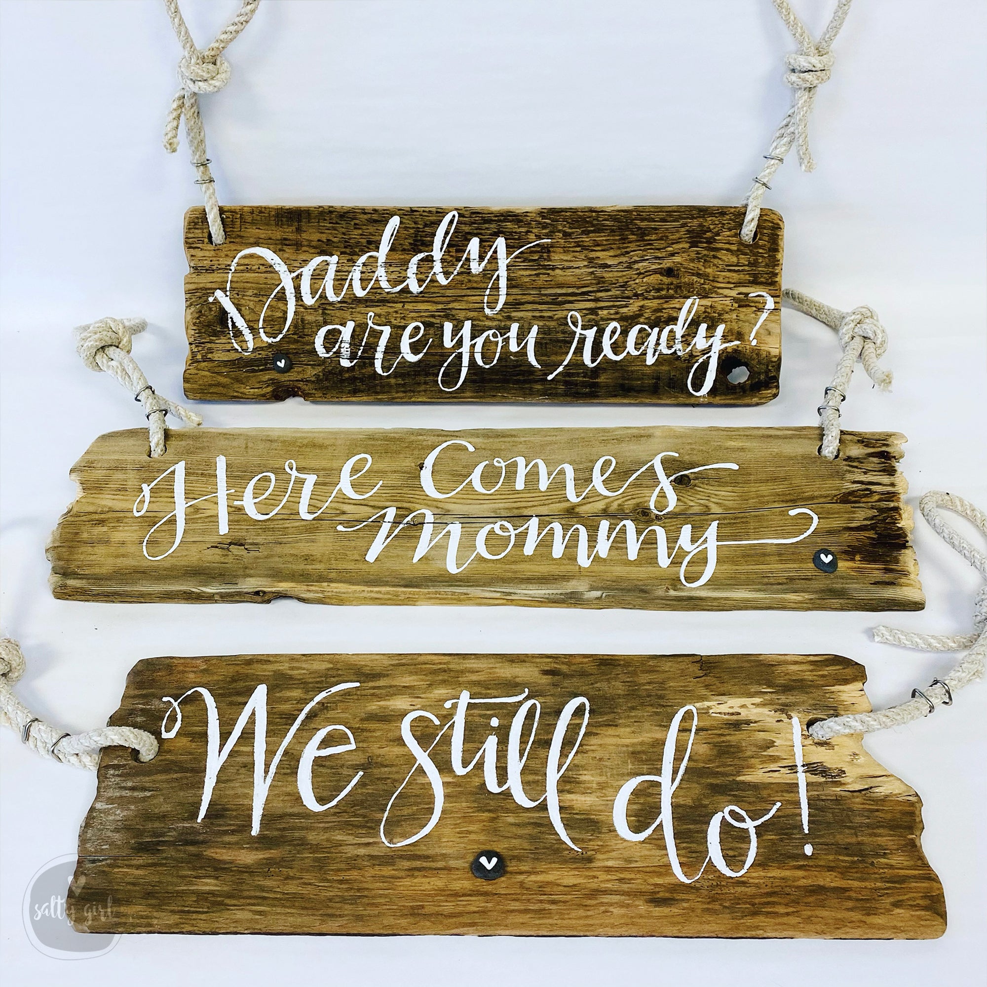 Driftwood "Here Comes the Bride" Sign -  Hand Painted Wedding Aisle Sign - Wooden Flower Girl Sign - Beachie Wedding Sign