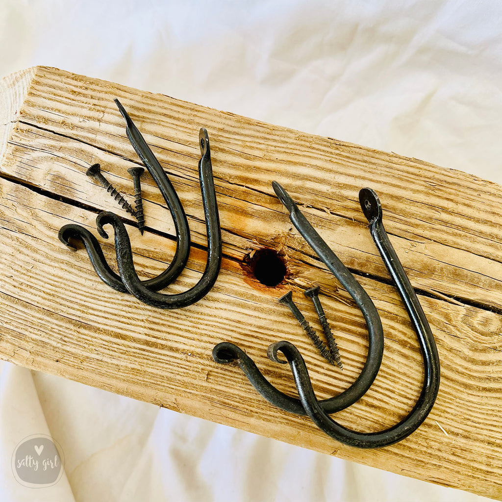 Hand-Forged Rustic Iron Hooks - 3" Decorative Curtain Rod Brackets