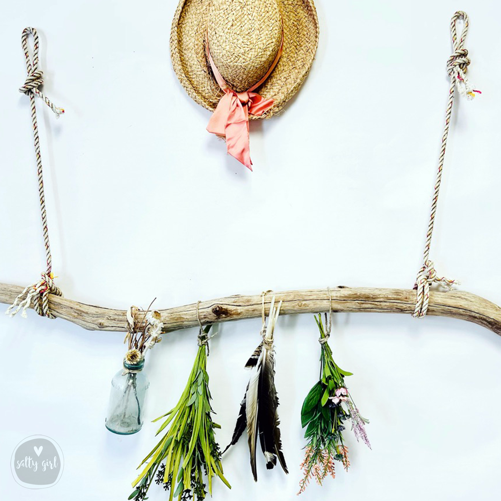 Unique Coastal Driftwood Decor | Eco-Friendly Maine Driftwood Branch with Rope Hangers for Wall Art