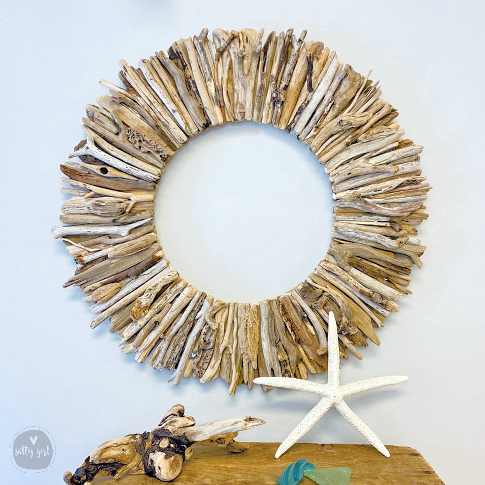 Driftwood Wreath | Handmade Coastal Home Decor - Natural Wall Decor, 24" Rustic Beach Accent