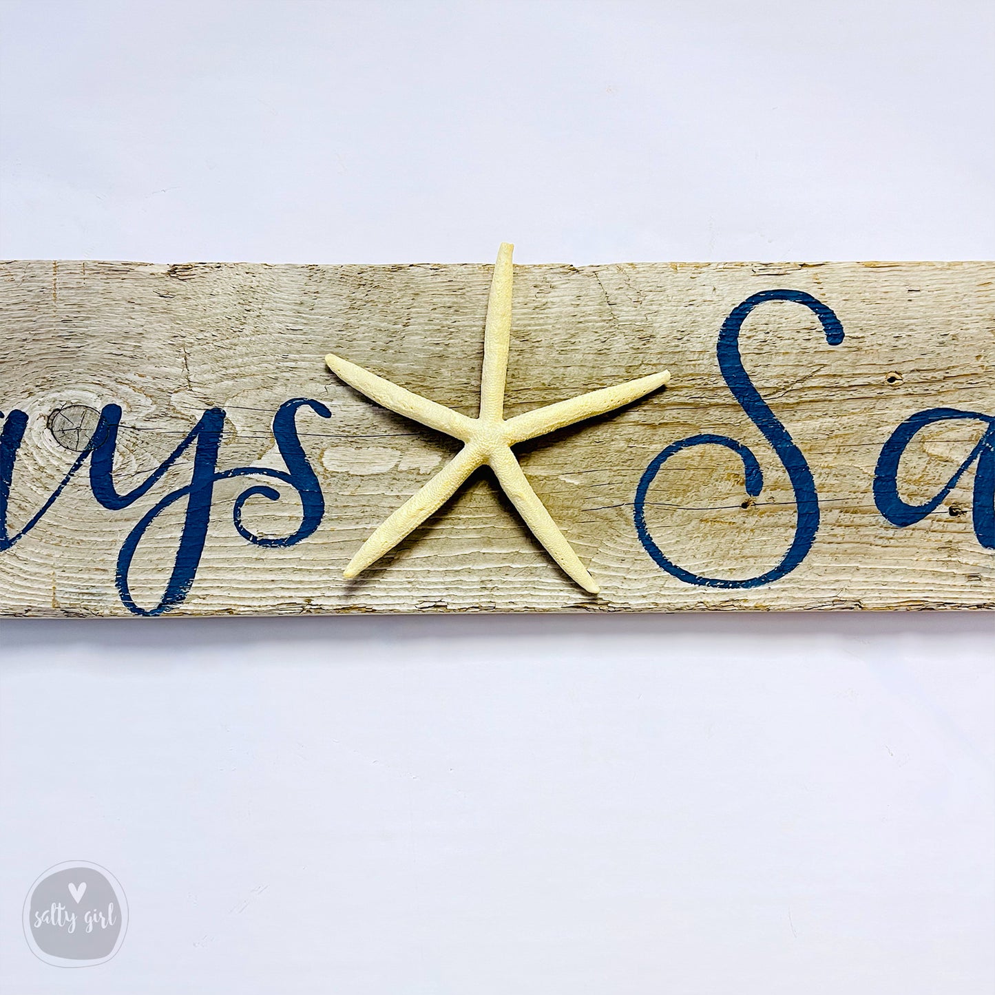 Custom Driftwood Sign with a Starfish and a Fishing Rope Hanger - Beach Inspired Hand Lettered Sign